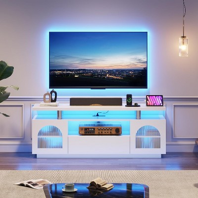 TV Stand for 65 70 Inch TV with Drawer and Adjustable Shelves, Modern Entertainment Center with Power Outlets and LED Lights,for Living Room, Bedroom