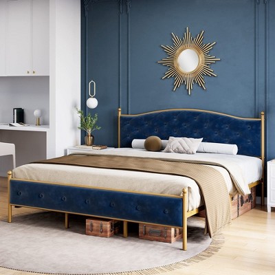 Whizmax King/Queen/Full Size Bed Frame Upholstered Platform Bed with Velvet and Button Tufted Headboard, Easy Assembly, No Box Spring Needed