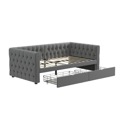 GDFStudio Penny Twin Size Button Tufted Velvet Upholstered Daybed with Storage Drawers and Nail