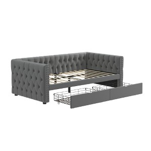 GDFStudio Penny Twin Size Button Tufted Velvet Upholstered Daybed with Storage Drawers and Nail - 1 of 4