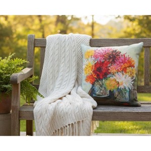 Mums 18" Climaweave Pillow – Indoor Outdoor Floral Accent by Manual Woodworkers and Weavers - 1 of 3