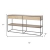 HomeRoots 63" Natural and Black Solid Wood and Metal Frame Console Table With Shelf And With Two Drawers - 3 of 4