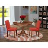 Round Kitchen Table Set 42 Inch - 3Pc Table & Chair Set - PU Leather Parsons Chairs - Firebrick Red - 2 of 4