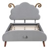 Twin Size Upholstered Platform Bed with Sheep-Shaped Headboard, White - 3 of 4