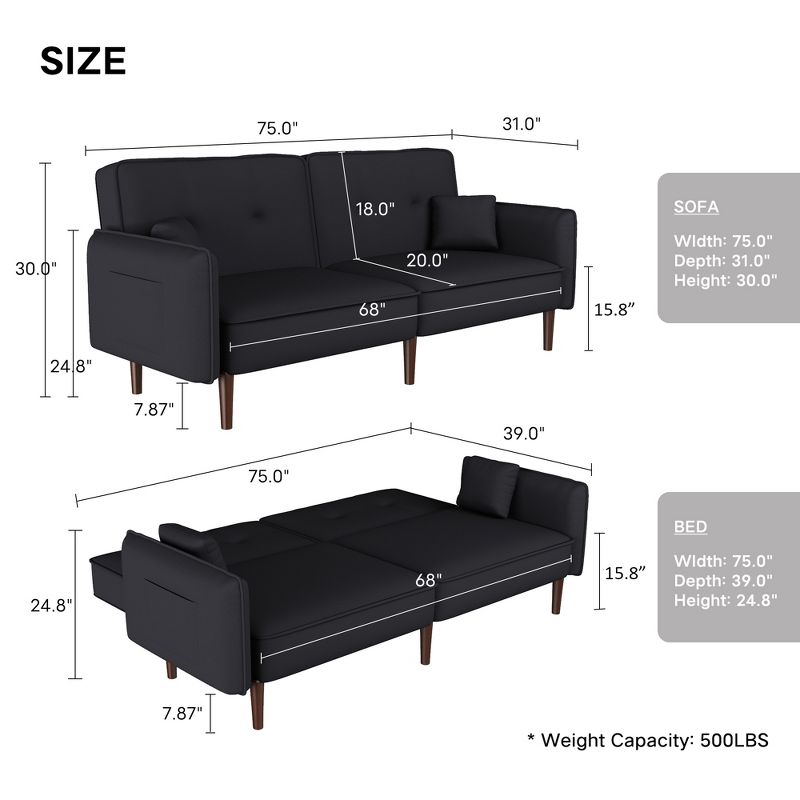 Convertible Futon Sofa Bed with Wooden Legs - ModernLuxe, 5 of 11