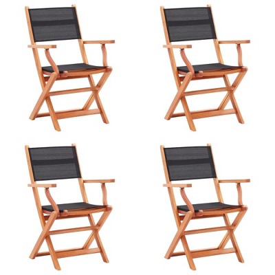 vidaXL Folding Patio Chairs 4 pcs Black Solid Wood Eucalyptus and Textilene