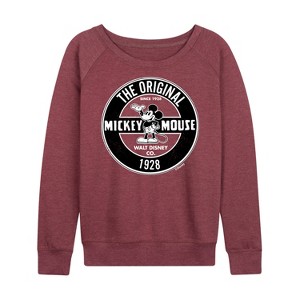 Women's - Disney - Mickey Mouse Original Badge Lightweight French Terry Wide Neck Long Sleeve Graphic Shirt - 1 of 4