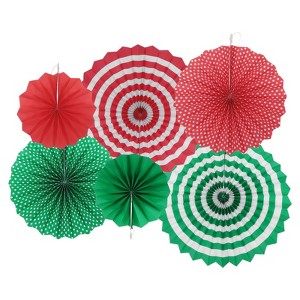 Unique Bargains Round Pattern Decoration Hanging Paper Fans Party Set 6 Pcs - 1 of 4