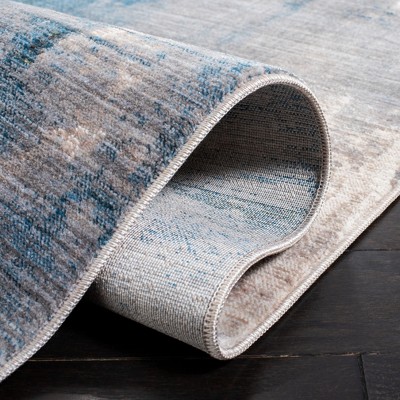 Vintage Blue and Gray Hand-Knotted Synthetic Rug, 4' x 6'