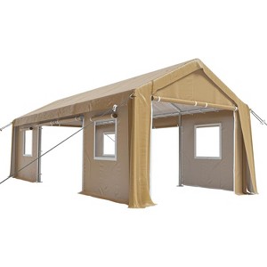 PE+ Steel Frame Carport Canopy, 10x20/12x20/13x20 FT Portable Garage with 4 Doors & 4 Windows, Waterproof Shelter in Gray/Khaki/White/Green - 1 of 4