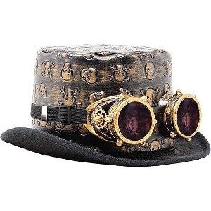 Victorian Steampunk Top Hat w/Classic Goggles Vintage Accessories Set for Adult Halloween Dress Up - 1 of 4
