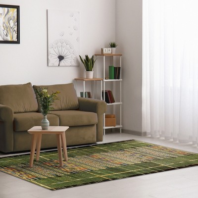 Marina Tribal Stripe Green Synthetic 3'3" x 4'11" Indoor/Outdoor Rug
