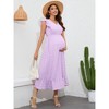 Clearlove Women Maxi Dresses Cap Short Sleeve V Neck  Dot High Waisted A-Line Ruffle Tiered Dress - 2 of 4