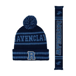 Harry Potter Adult Hogwarts Collegiate Knit Winter Cuff Beanie Hat and Scarf Set - 1 of 4