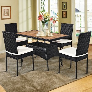 Costway 5 PCS Patio Rattan Furniture Set Wood Top Table Cushioned Chairs Garden Yard Deck - 1 of 4