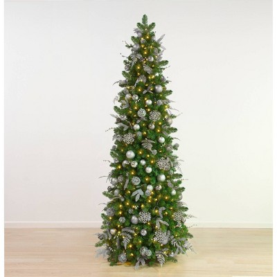 7.5ft Easy Treezy Pre-Lit LED Shimmering Frost Pre-Decorated & Easy Setup Slim Artificial  Christmas Tree