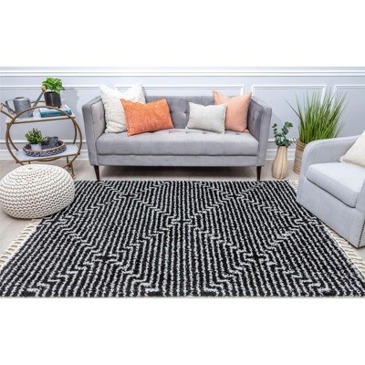 Bennett Black and White Geometric Shag Area Rug