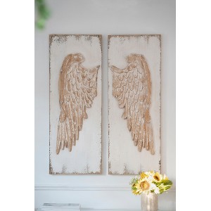 Set of 2 Feather Wing Wall Panels with Distressed White Finish, Rectangle Hanging Wall Art, 42 x 15.5 - 1 of 4