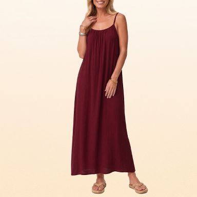 loose flowy dress EadianDree Womens Spaghetti Strap Backless Maxi Open Back Swing Summer Beach Vacation Sundress Long Party Gown,Wine flowy maxi dress