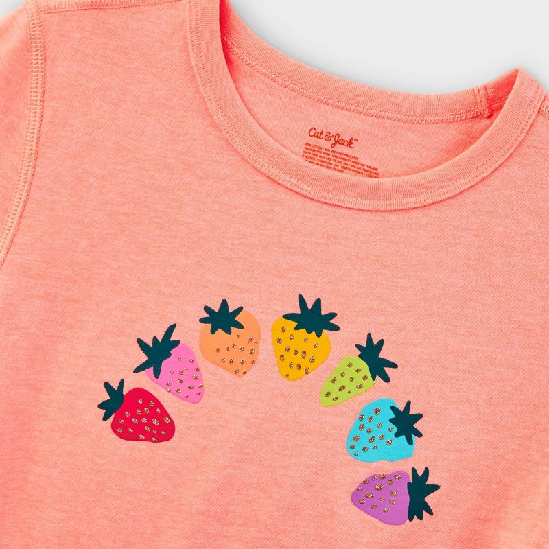 Kids&#39; Adaptive &#39;Strawberry Rainbow&#39; Short Sleeve Graphic T-Shirt - Cat &#38; Jack&#8482; Coral Orange, 4 of 5