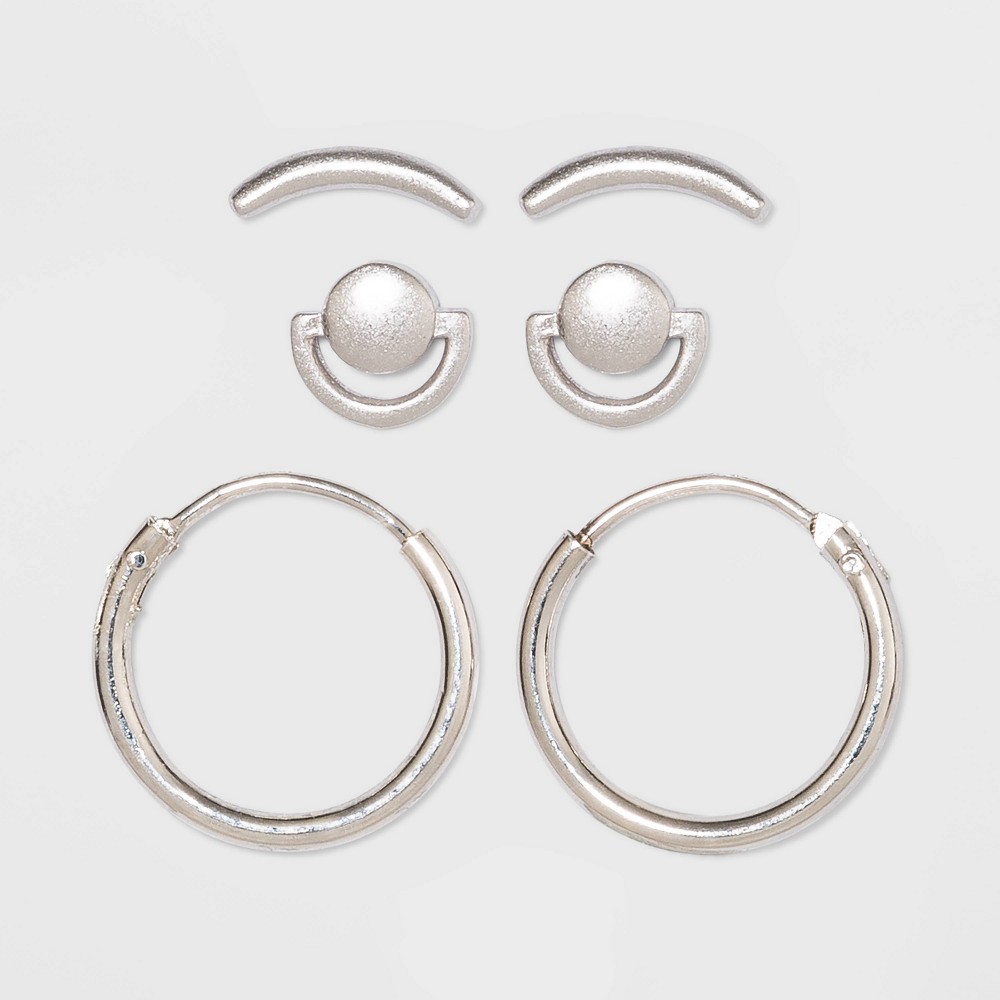 Sterling Silver Curve Stud and Hoop Earring Set 3pc - Universal Thread Silver