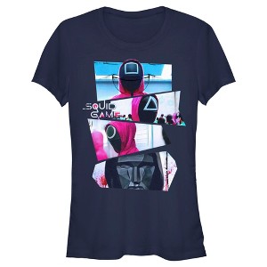 Juniors Womens Squid Game Masked Photos T-Shirt - 1 of 4