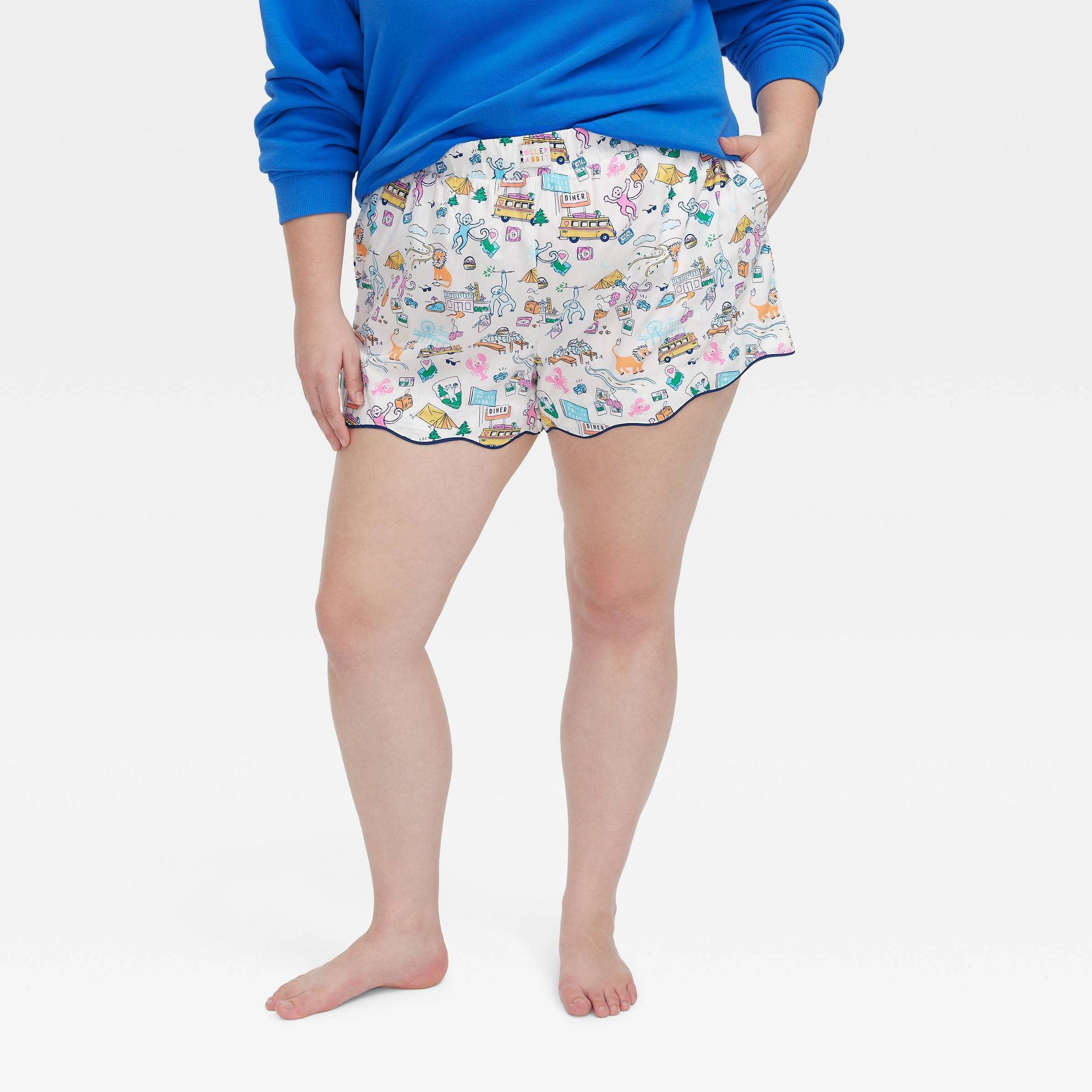 Women's Roadtrip Poplin Boxer Shorts Blue/Yellow/Pink - Roller Rabbit x Target