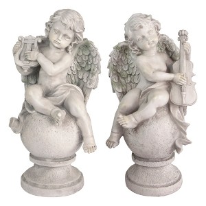 Northlight Set of 2 Sitting Cherub Angels with Violin and Harp Outdoor Patio Garden Statues 14.75" - Ivory - 1 of 4