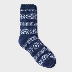 Women's Snowflake Geo Double Lined Cozy Crew Socks - Auden™ Navy/Blue 4-10 - 1 of 3