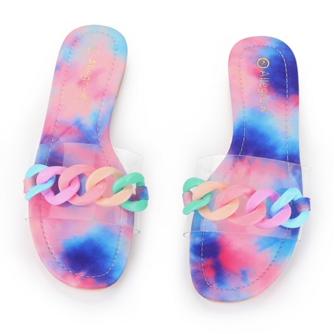 Allegra K Women's Tie-Dye Slide Sandals - Dual Strap Slip-On Slippers, Size 10 M US