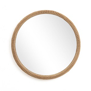 LuxenHome Bamboo Frame Round Accent and Vanity Wall Mirror Brown - 1 of 4