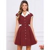 Allegra K Women's Vintage Button Down Flat Collar Belted Office Mini Shirt Dress - 2 of 4