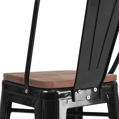 Rustic Bistro-Style Black Metal and Brown Wood Barstool