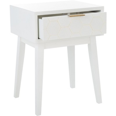 White Wood and Metal Retro Accent Table with Storage