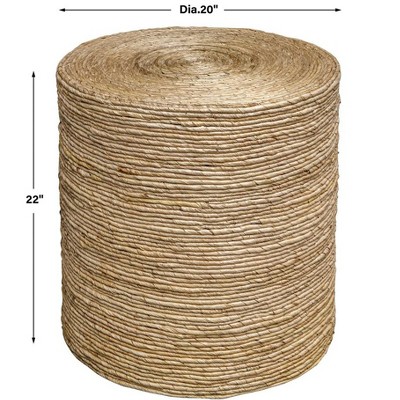 Rora Round Coastal Brown Woven Accent Table