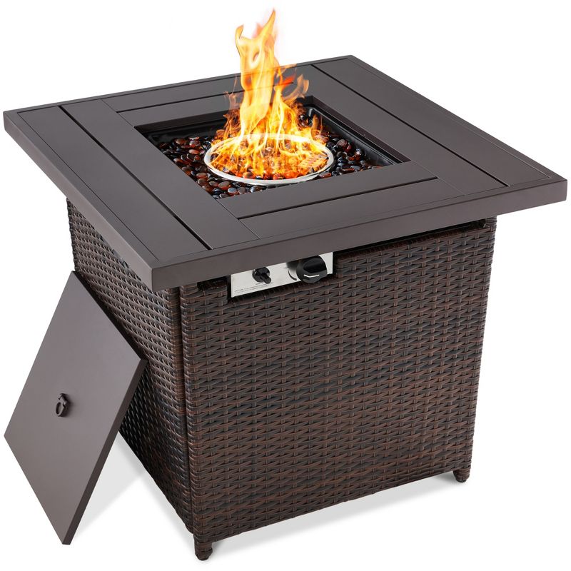 Best Choice Products 28in Propane Gas Fire Pit Table 50,000 BTU Outdoor Wicker w/ Glass Beads, Tank Holder, 1 of 11