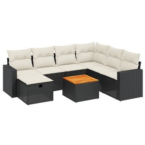 vidaXL Garden Sofa Set Black, Cream White PE Rattan Removable Covers - 1 of 4