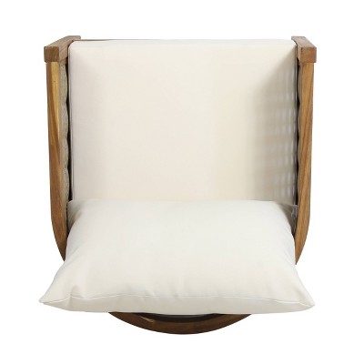 Burchett Beige and Brown Acacia Wood Club Chair with Cushions