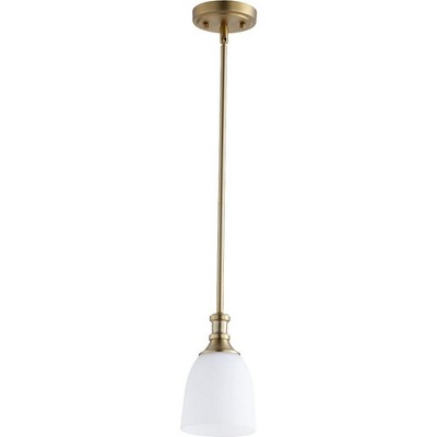 Quorum Lighting Richmond 1-Light Mini Pendant, Aged Brass, Glass, 5.25W x 8.5H, Rod and Chain, Dry Rated