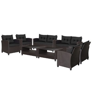 Tangkula 8PCS Outdoor Conversation Set Patio PE Rattan Set w/ Glass Table & Sofa Cushions - 1 of 4