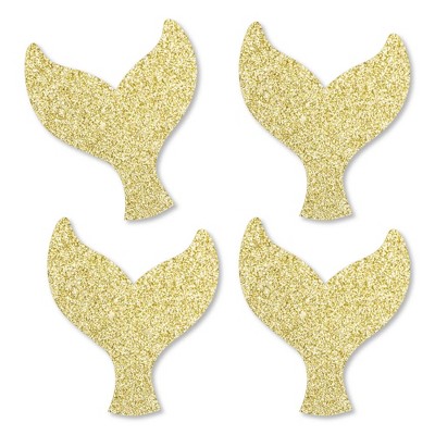 Big Dot of Happiness Gold Glitter Mermaid Tail - No-Mess Real Gold Glitter Cut-Outs - Baby Shower or Birthday Party Confetti - Set of 24