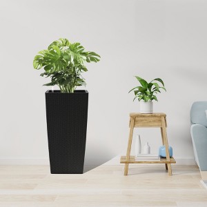 Gulches 30" Tall Large Self-Watering Flower Pot Black Planter with Drainage Holes, Inner Tray & Water Level Monitor - 1 of 4