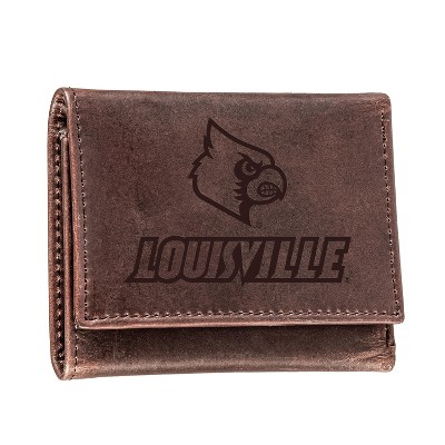 Evergreen NCAA Louisville Cardinals Brown Leather Trifold Wallet Officially Licensed with Gift Box