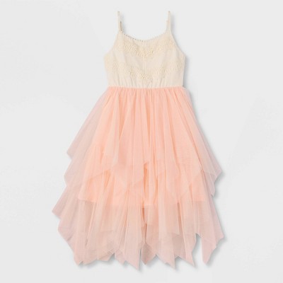 Zenzi Girls' Tiered Tulle Dress - Ivory/Blush