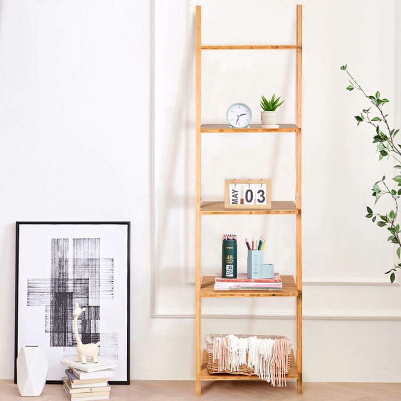 Costway 5-Tier Ladder Shelf Modern Bamboo Leaning Bookshelf Ladder Bookcase Open Display, 4 of 11