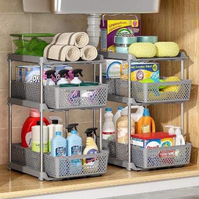 LunaLulinlk Pull-Out 3 Tier Bathroom Organizers and Storage, Under Sink Organizer, Kitchen Cabinet Organizer Gray, 2 (Count)
