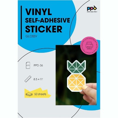 PPD Glossy Vinyl Sticker Paper 8.5x11" 50 sheets for Inkjet Printers