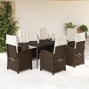 vidaXL 7 Piece Patio Dining Set - Brown Poly Rattan, Adjustable Reclining Seats with Cushions, Glass Tabletop, UV-Resistant, Outdoor Garden Furniture - 2 of 4
