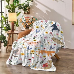 Christmas Flower and Cat Flannel Throw Blanket Soft Plush for Couch Sofa Bed Christmas Home Decor Christmas Gift. - 1 of 4