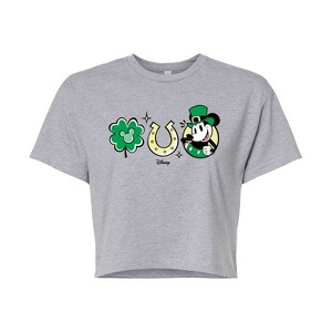 Women's - Disney - Mickey St Patricks Icons Cropped Graphic T-Shirt - 1 of 4